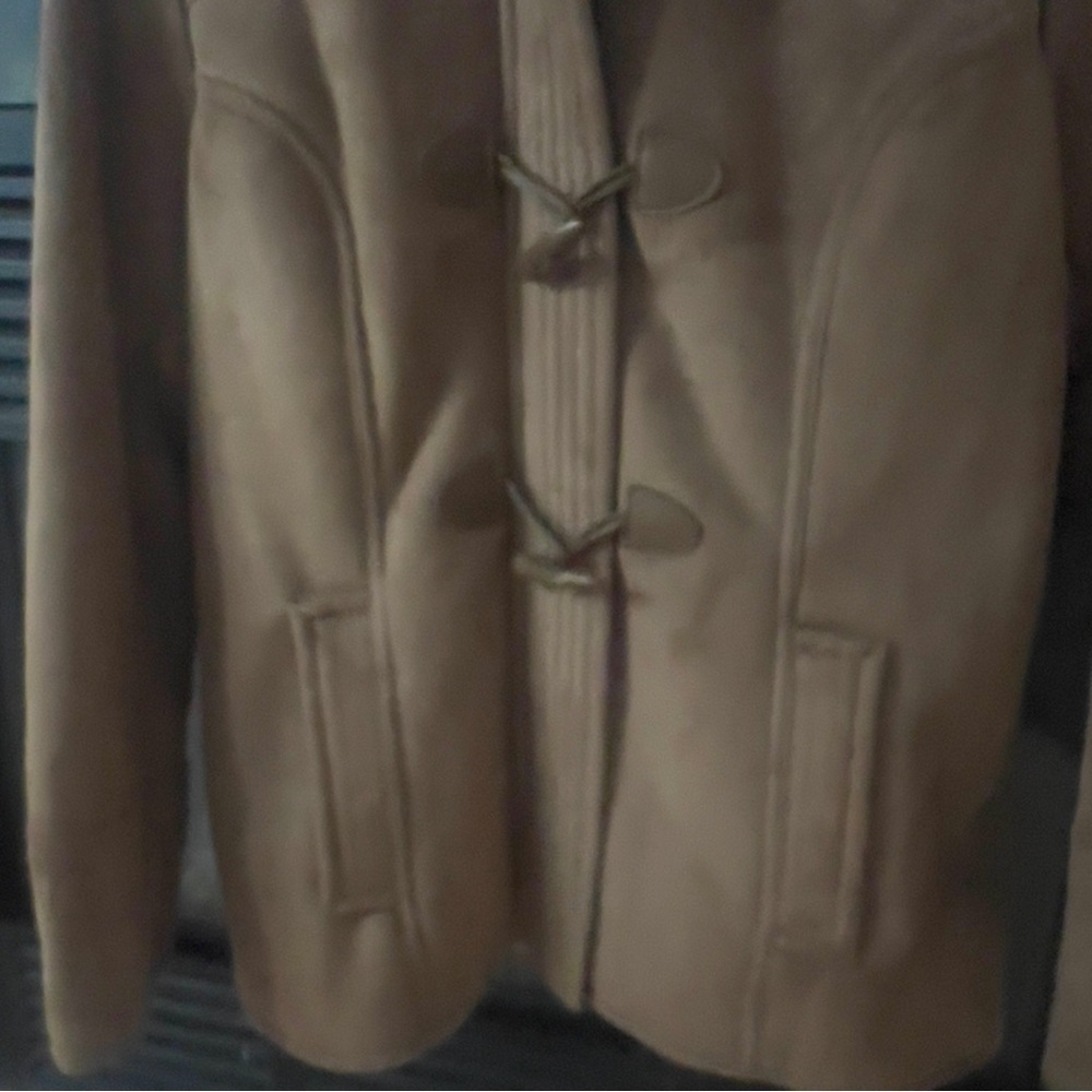 Liz Claiborne Women’s Faux Fur Faux Suede Brown Toggle Jacket Coat  Sz L - Picture 9 of 12